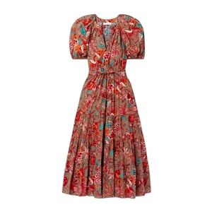 Ulla Johnson Golda Cutout Floral Print Poplin Midi Dress Size 6 Cotton Aline